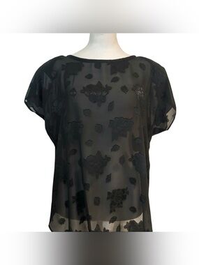 Made in USA Silhouette Vintage Sheer Rose Blouse Gothic Boho Noir Tunic Sz 38